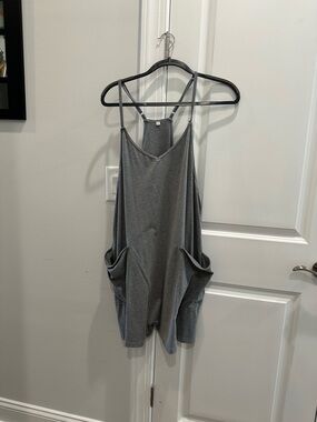 Gray Strappy Women's Romper with Pockets